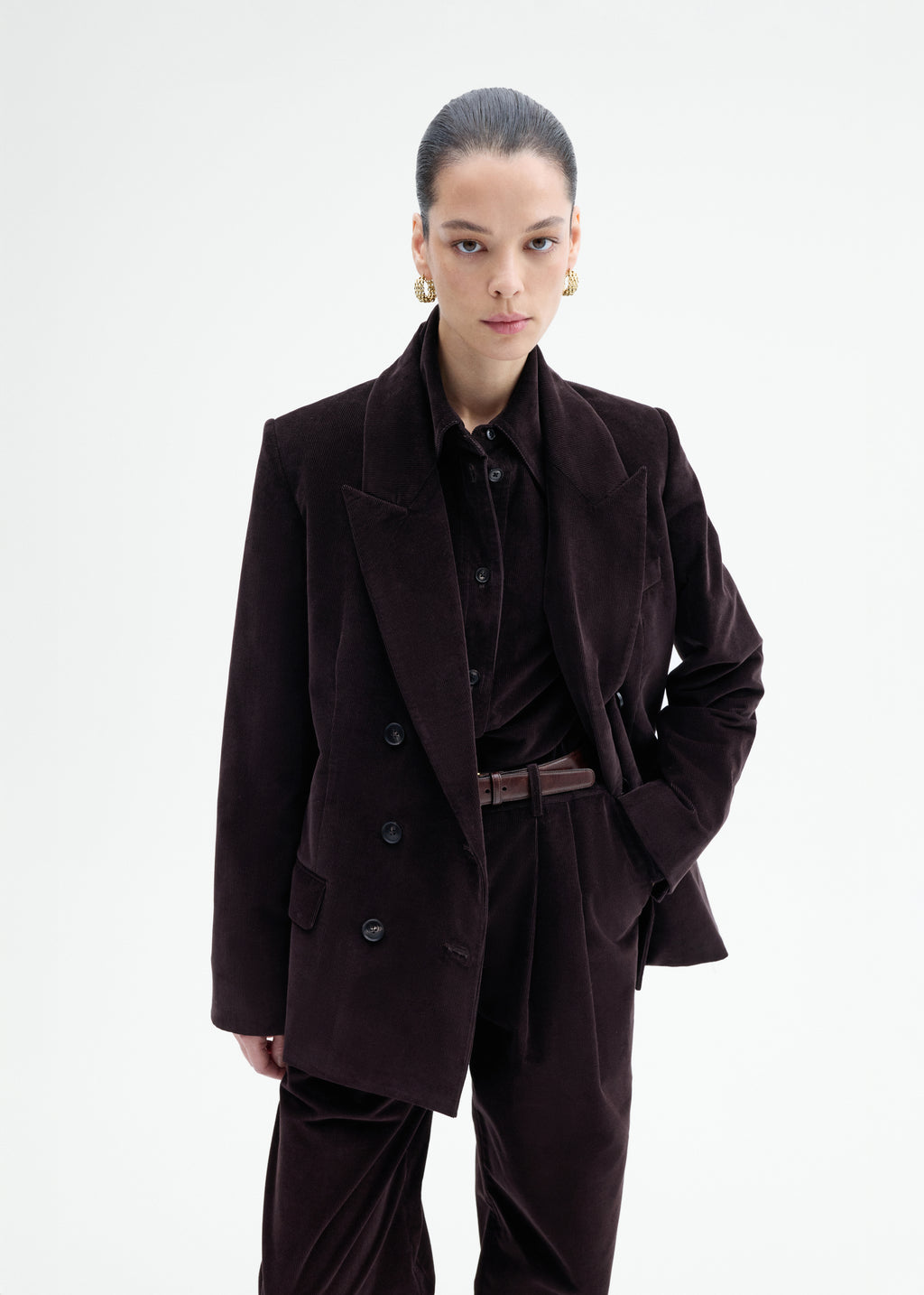 Corduroy Tuxedo Blazer - Chocolate - CO