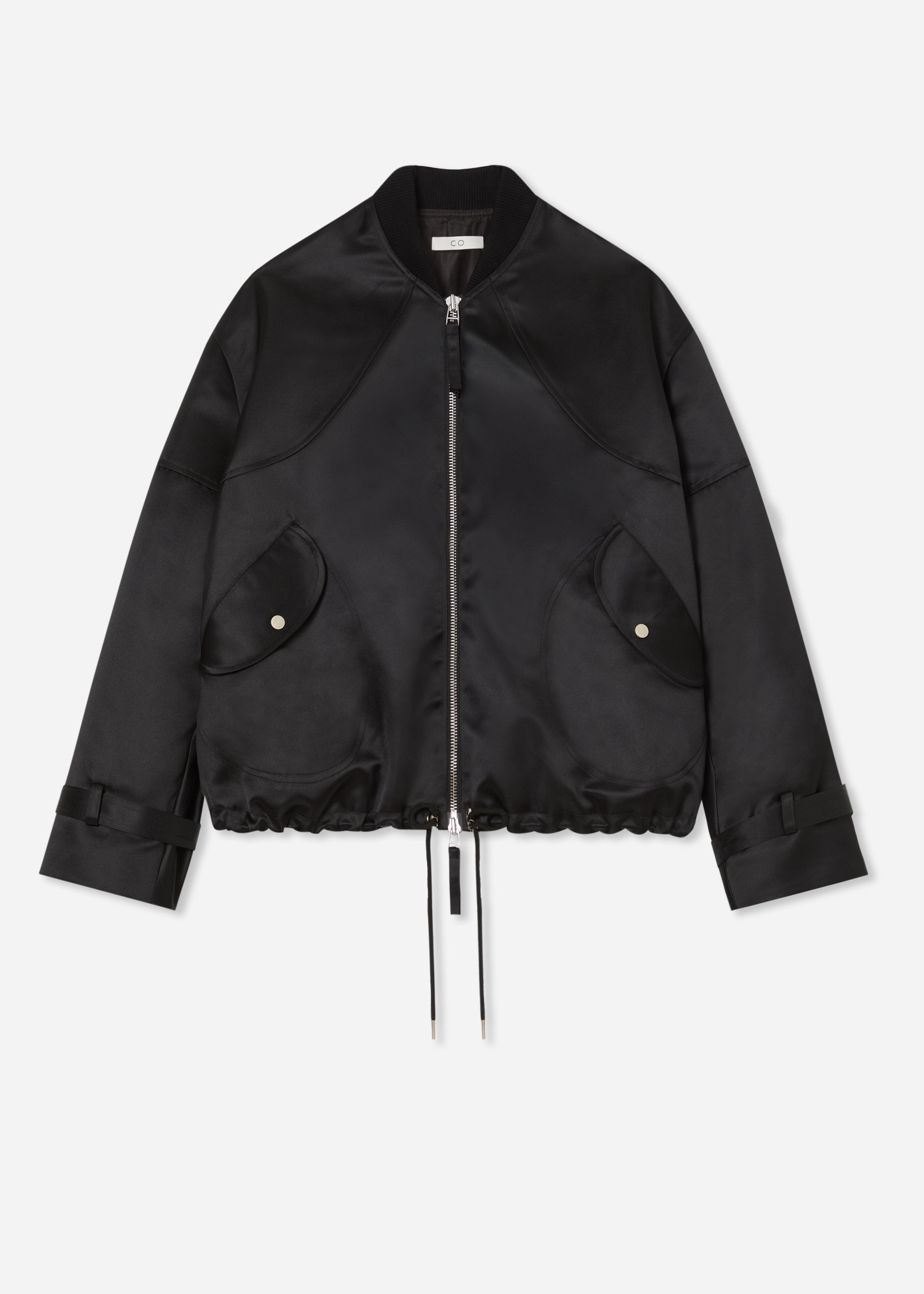 Sports Bomber in Duchess Satin - Black
