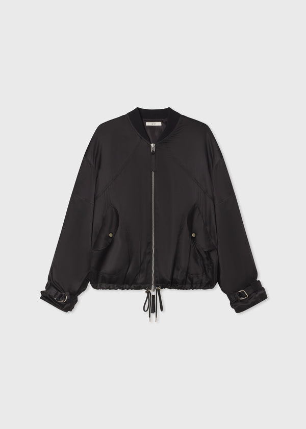 Sports Bomber in Silk Charmeuse - Black - CO