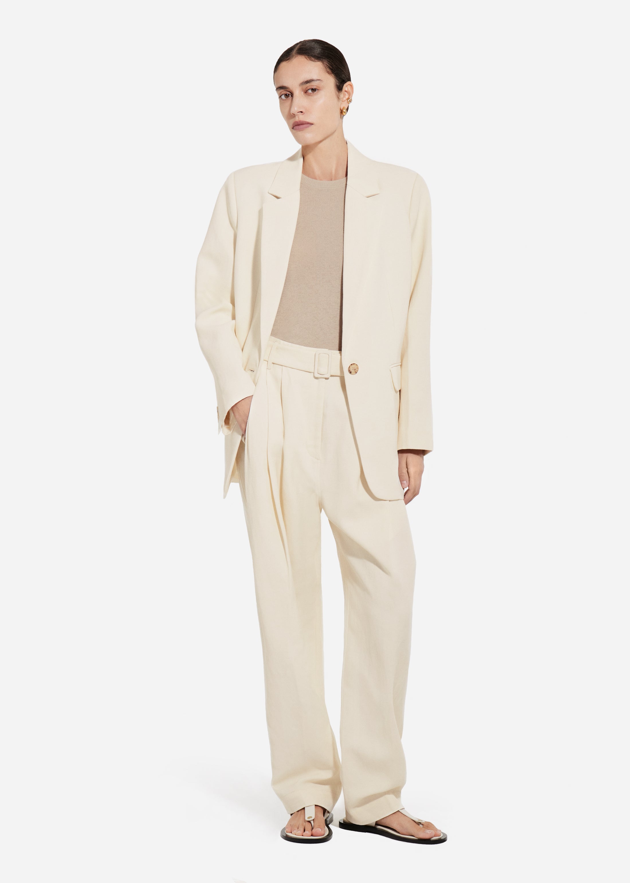 Mens Fitted Blazer in Viscose Linen - Pearl