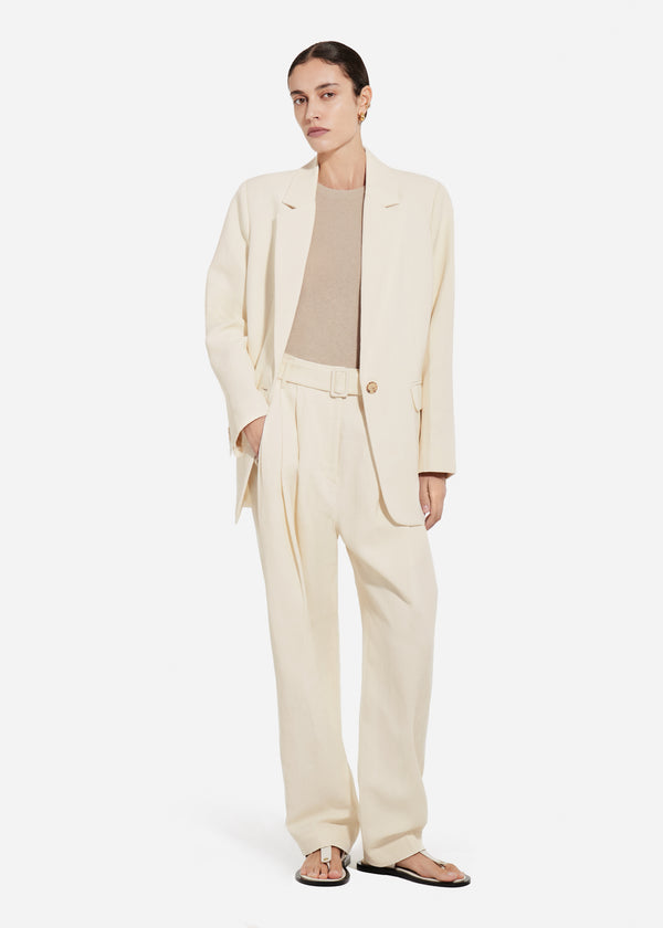 Belted Pleated Pant in Viscose Linen - Pearl - CO