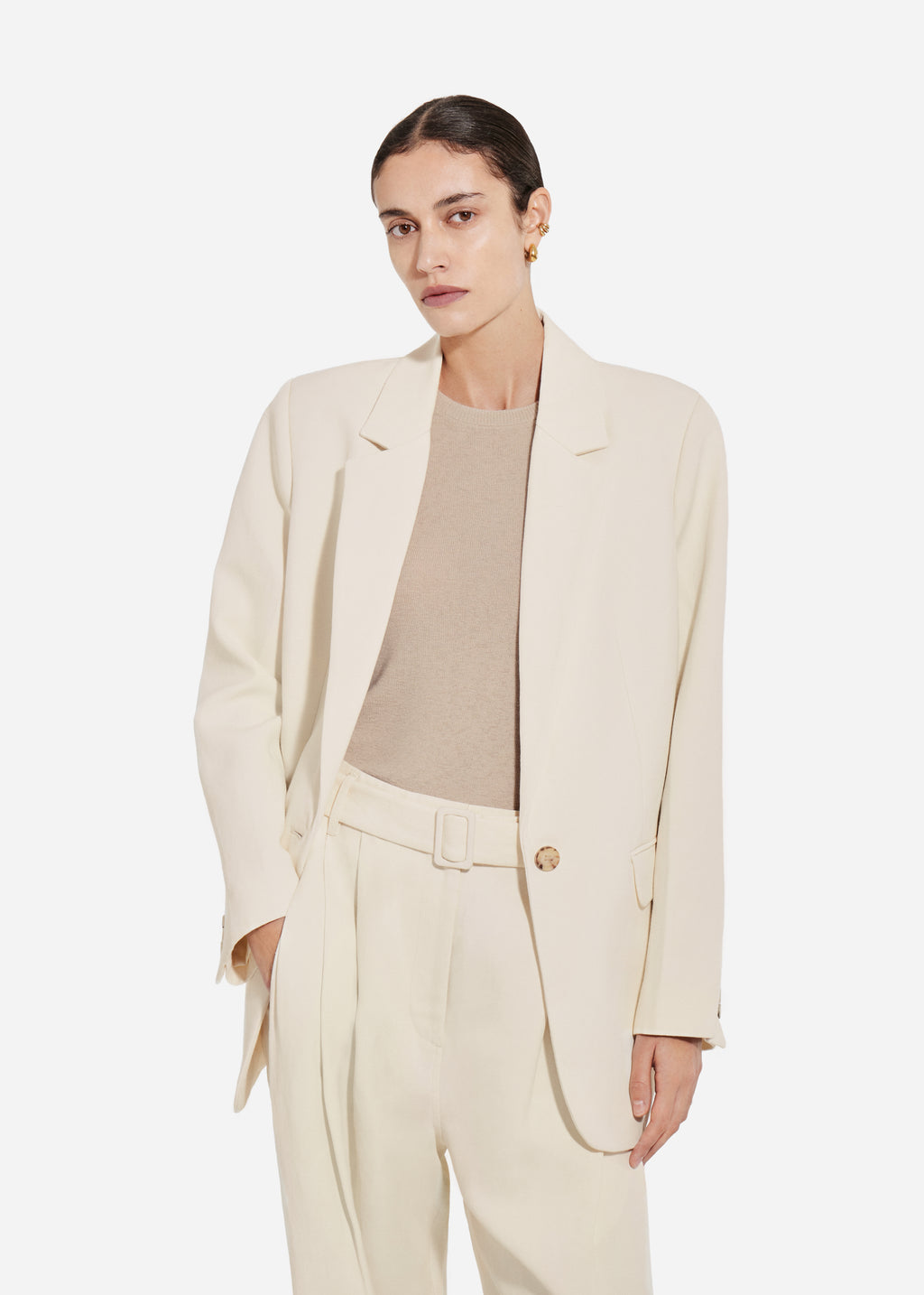 Mens Fitted Blazer in Viscose Linen - Pearl - CO