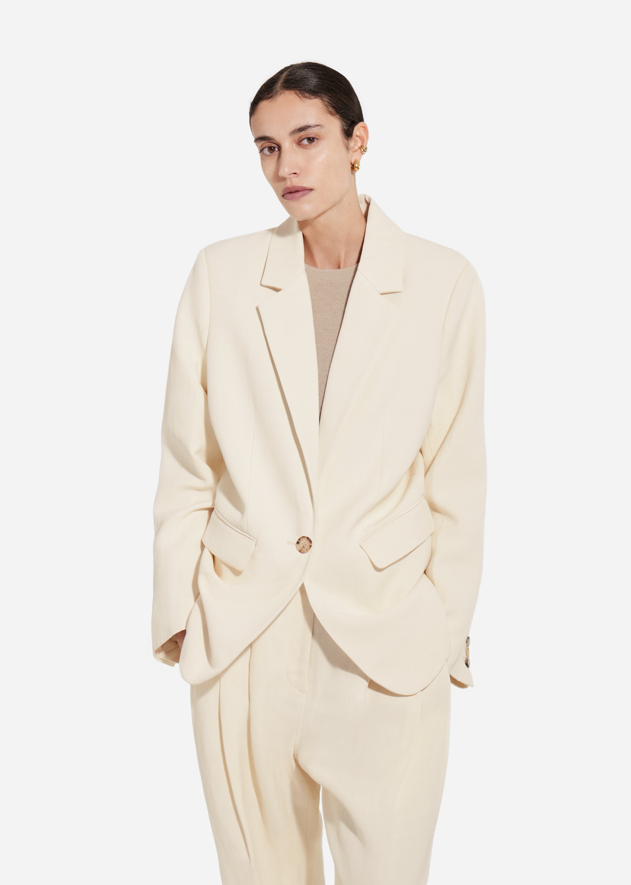 Mens Fitted Blazer in Viscose Linen - Pearl