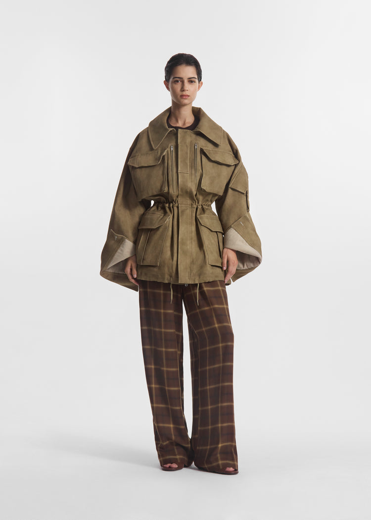 Drawstring Pant in Check Plaid - Chocolate, image 1 of 3
