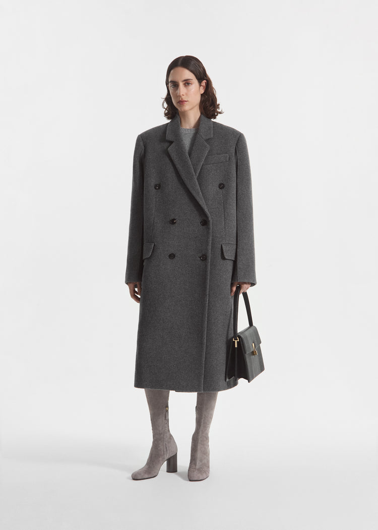 Oversized Double Breasted Coat in Wool Cashmere - Grey, image 1 of 8