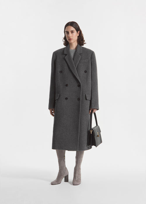 Oversized Double Breasted Coat in Wool Cashmere - Grey, image 1 of 8