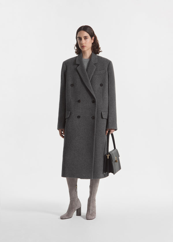 Oversized Double Breasted Coat in Wool Cashmere - Grey, image 1 of 8
