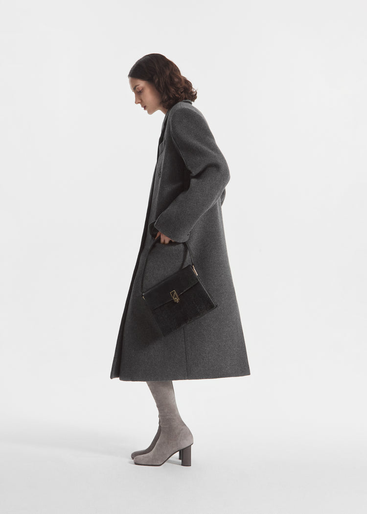 Oversized Double Breasted Coat in Wool Cashmere - Grey, image 5 of 8