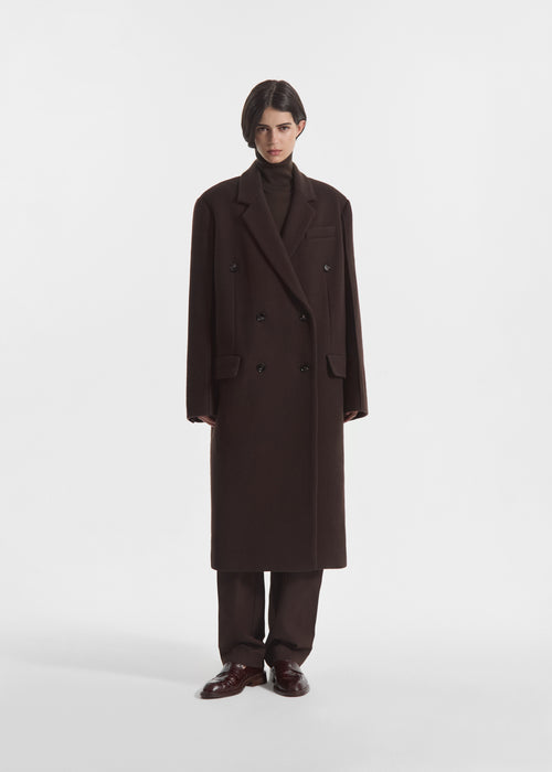 Oversized Double Breasted Coat in Wool - Chocolate, image 5 of 6