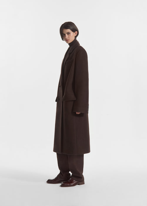 Oversized Double Breasted Coat in Wool - Chocolate, image 4 of 6