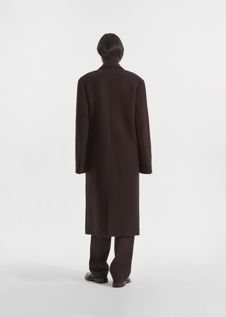 Oversized Double Breasted Coat in Wool - Chocolate, image 3 of 6