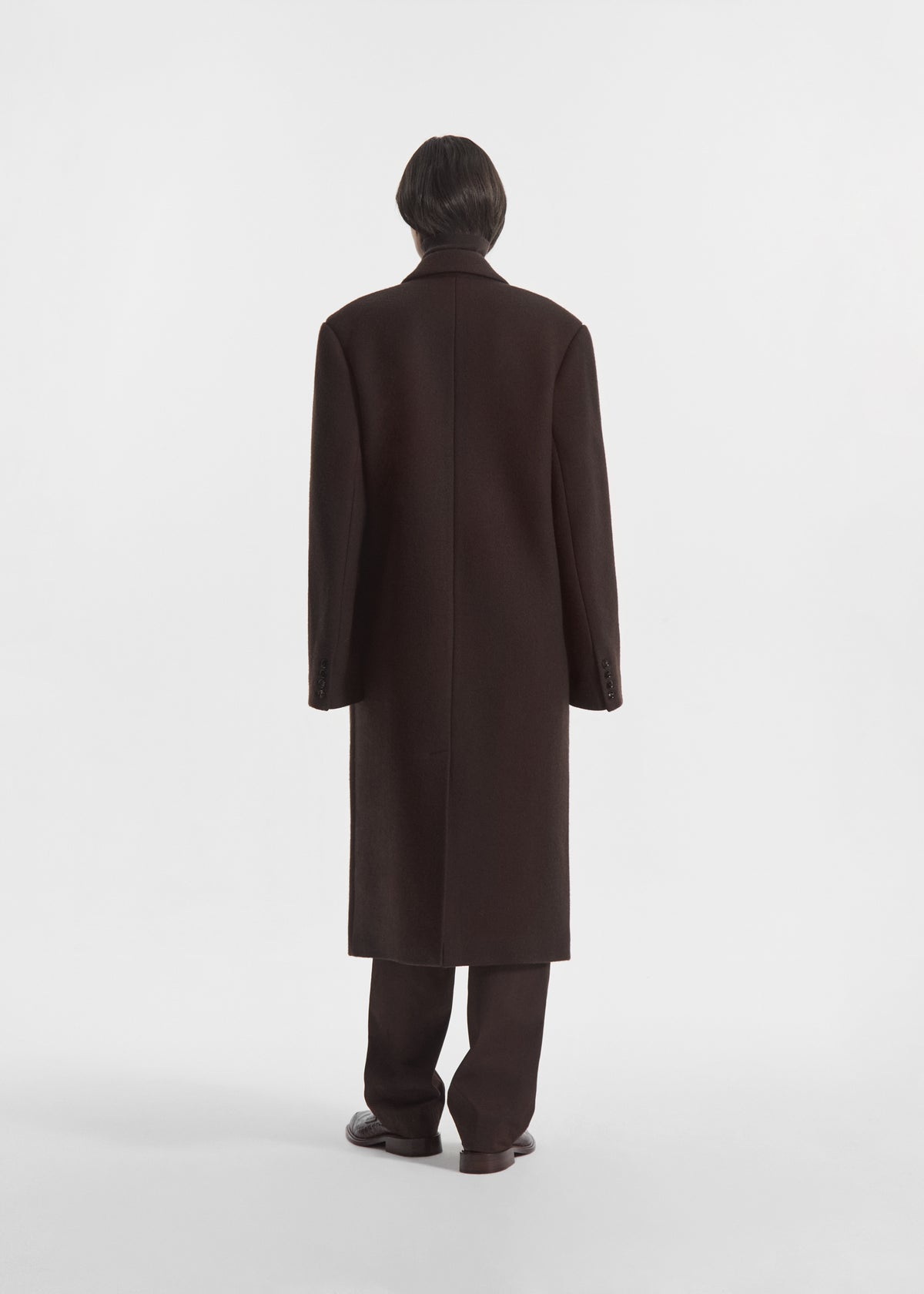 Oversized Double Breasted Coat in Wool - Chocolate, image 3 of 6