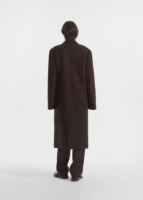Oversized Double Breasted Coat in Wool - Chocolate, image 3 of 6
