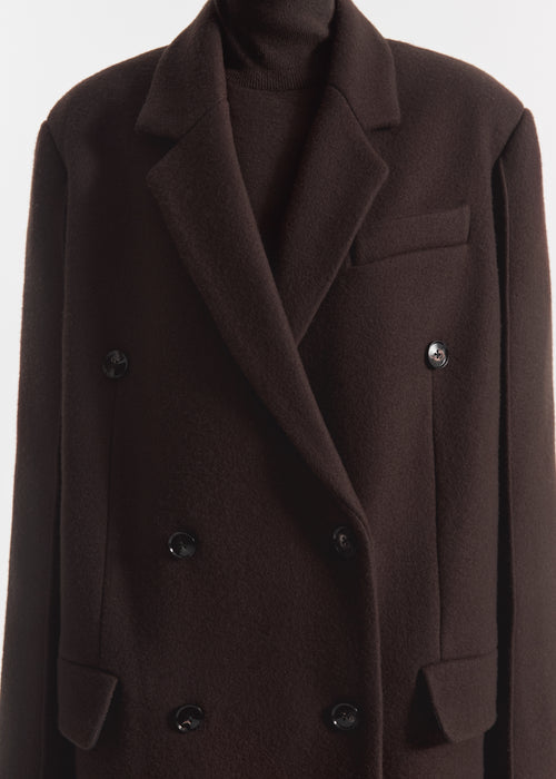 Oversized Double Breasted Coat in Wool - Chocolate, image 2 of 6