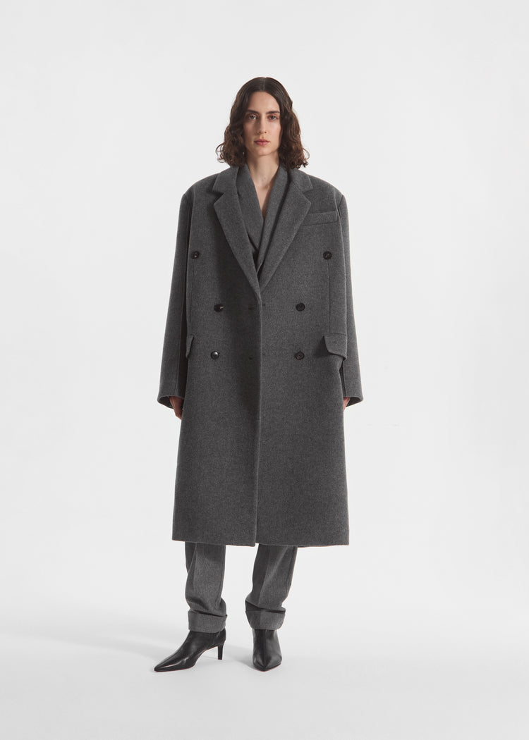 Oversized Double Breasted Coat in Wool Cashmere - Grey, image 3 of 8