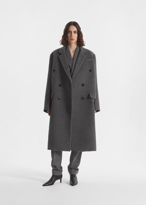 Oversized Double Breasted Coat in Wool Cashmere - Grey, image 3 of 8