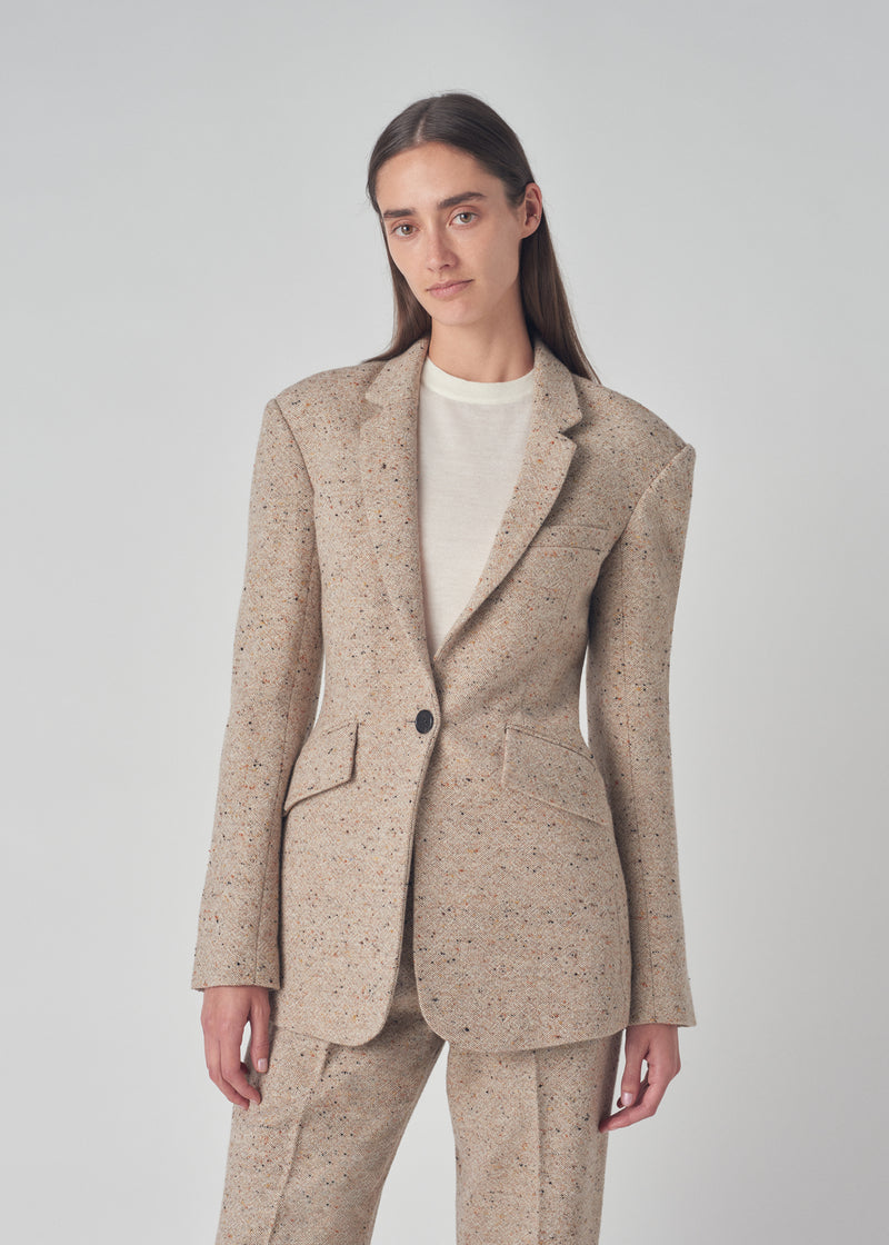 Cinched Blazer in Speckled Wool Suiting - Brown Multi - CO