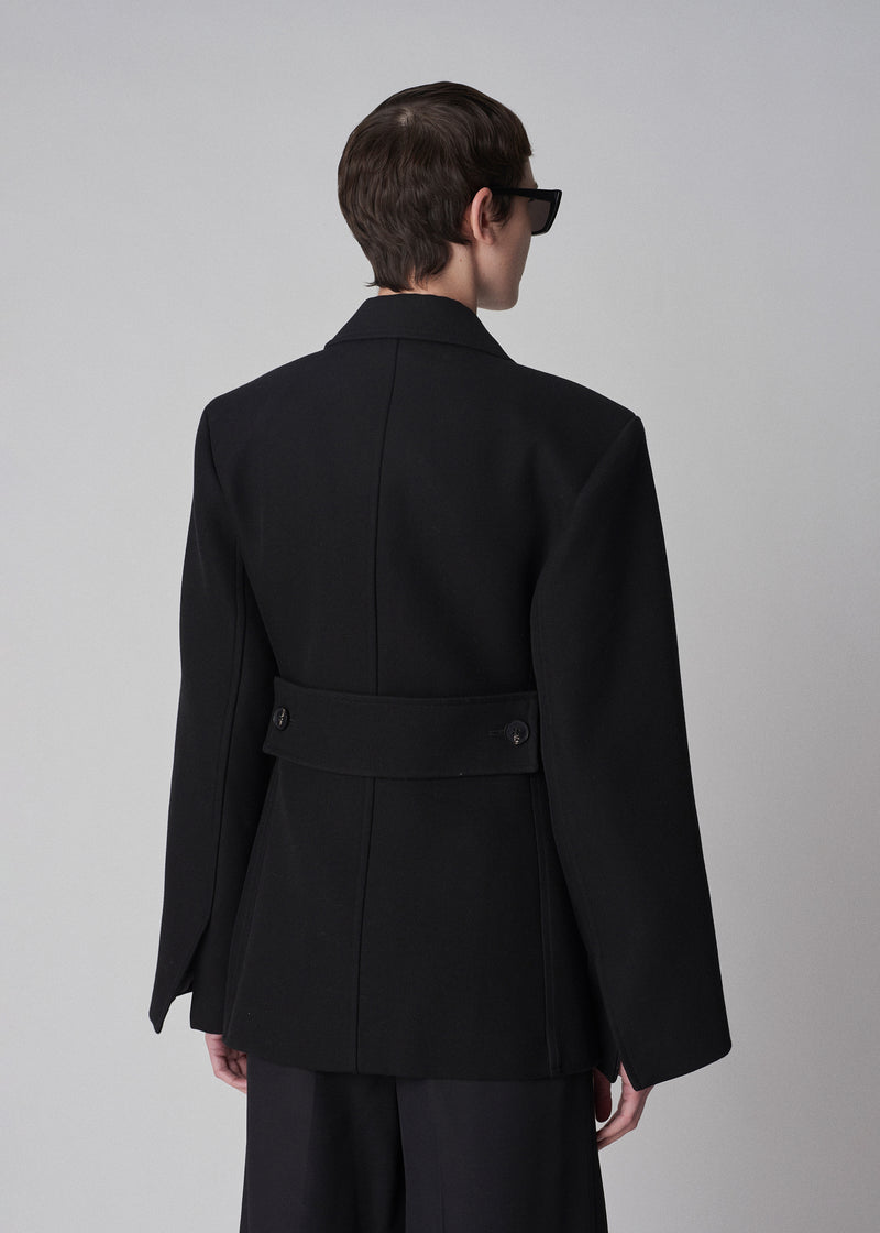 Short Peacoat in Double Cotton - Black - CO
