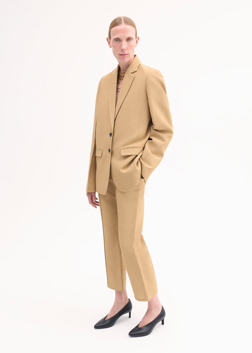 Structured Single-Breasted Blazer - Camel - CO