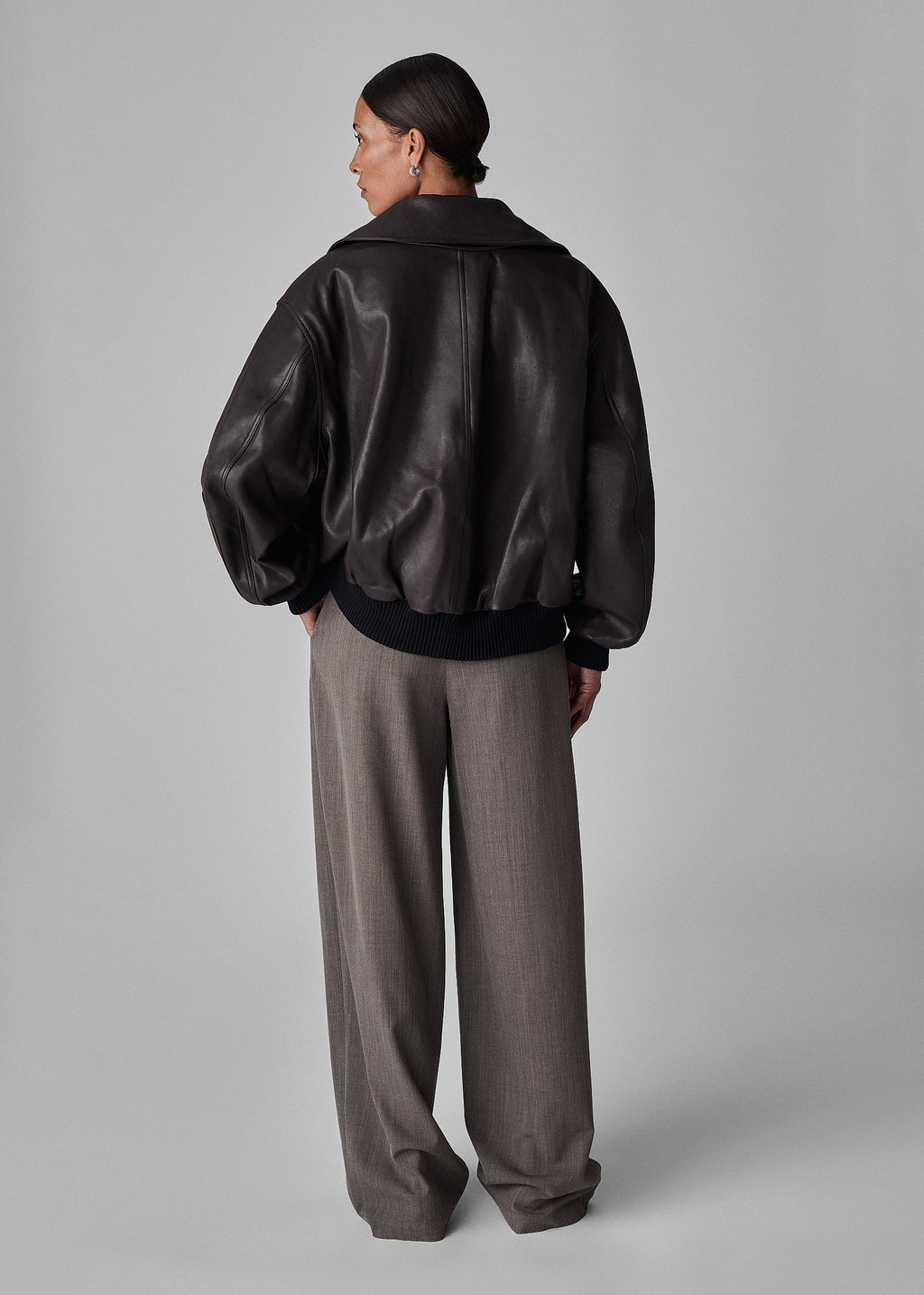 Gathered Bomber in Leather - Chocolate - CO