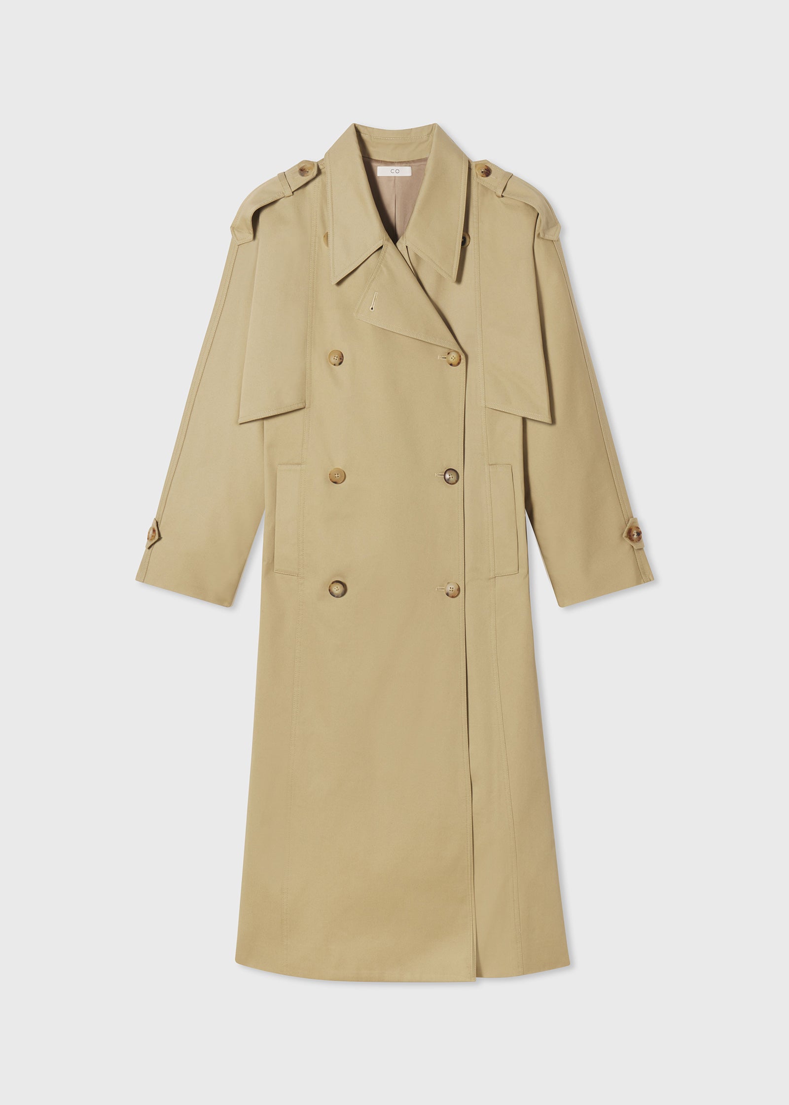 Dropped Shoulder Trench Coat in Cotton  - Khaki - CO Collections