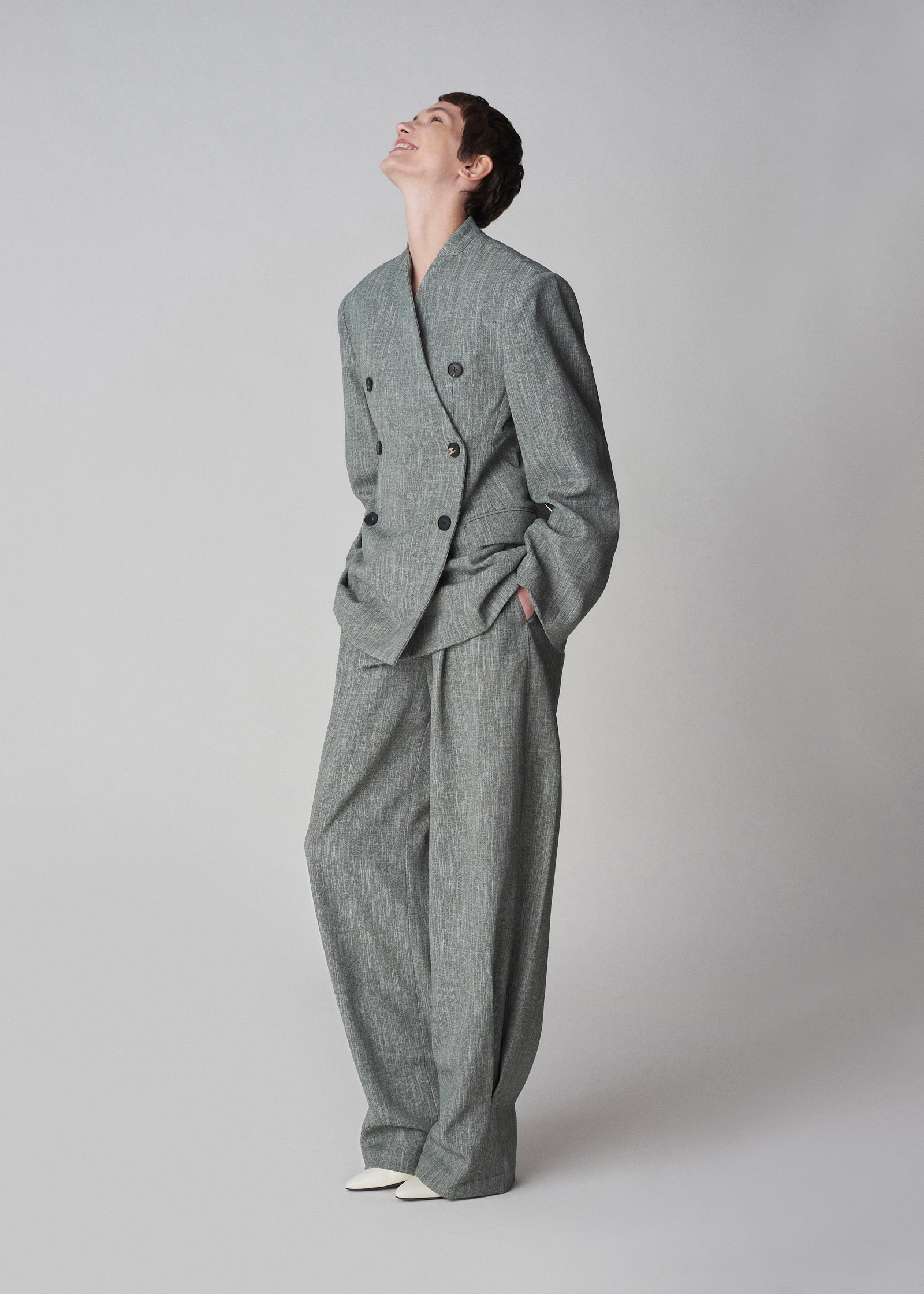 Tailored Aviator Pant in Melange Suiting - Dark Forest - CO Collections