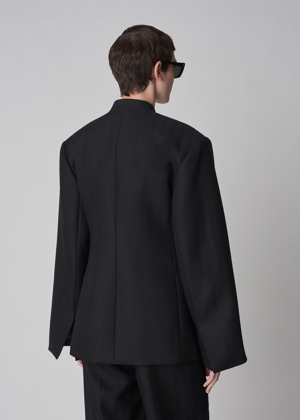 Collarless Blazer in Virgin Wool - Black Herringbone - CO