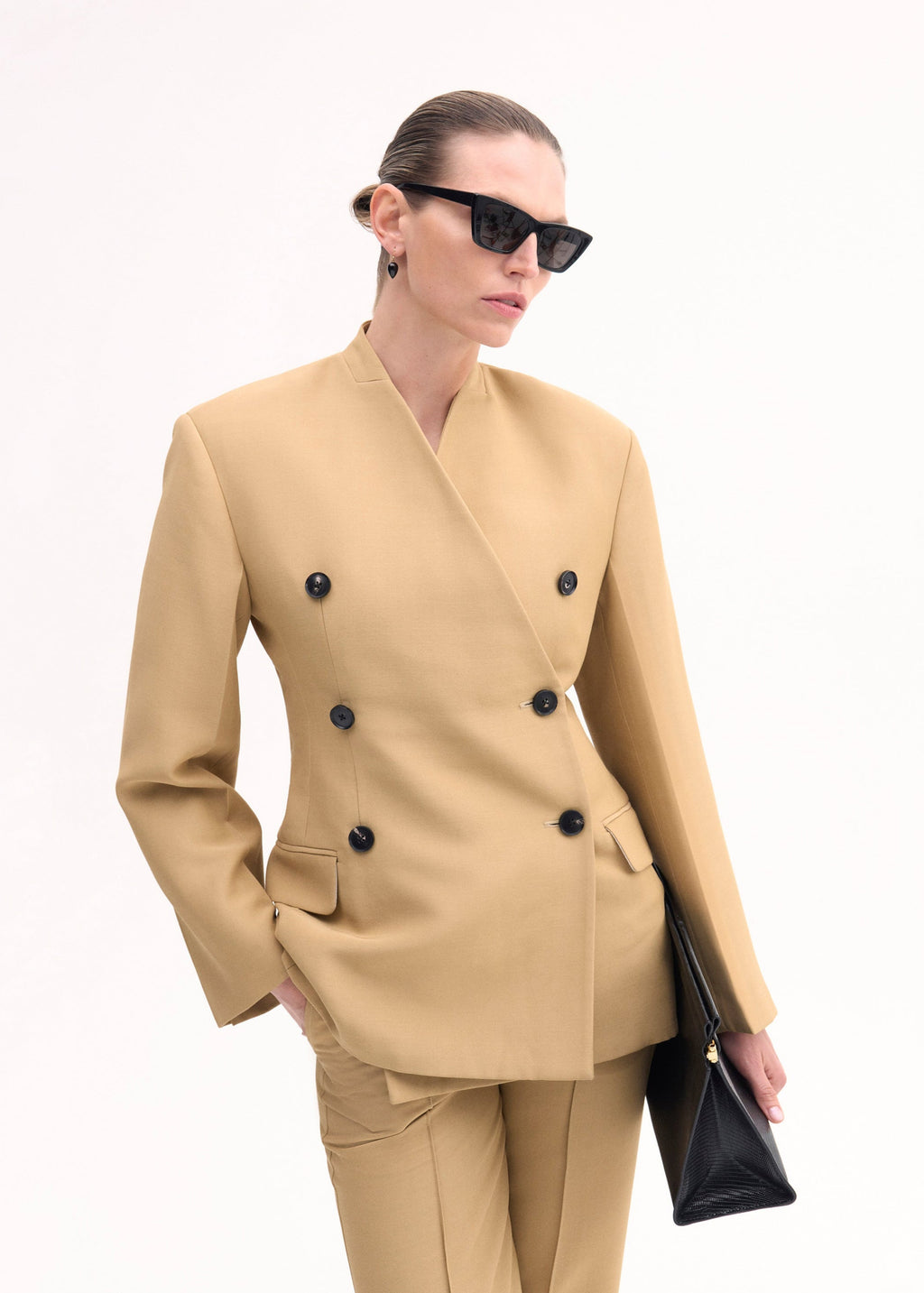 Sculptural Collarless Jacket - Camel - CO