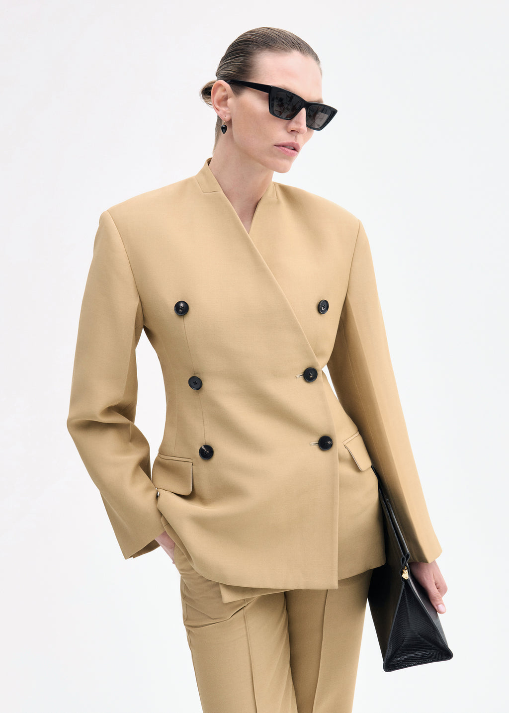 Sculptural Collarless Jacket - Camel - CO
