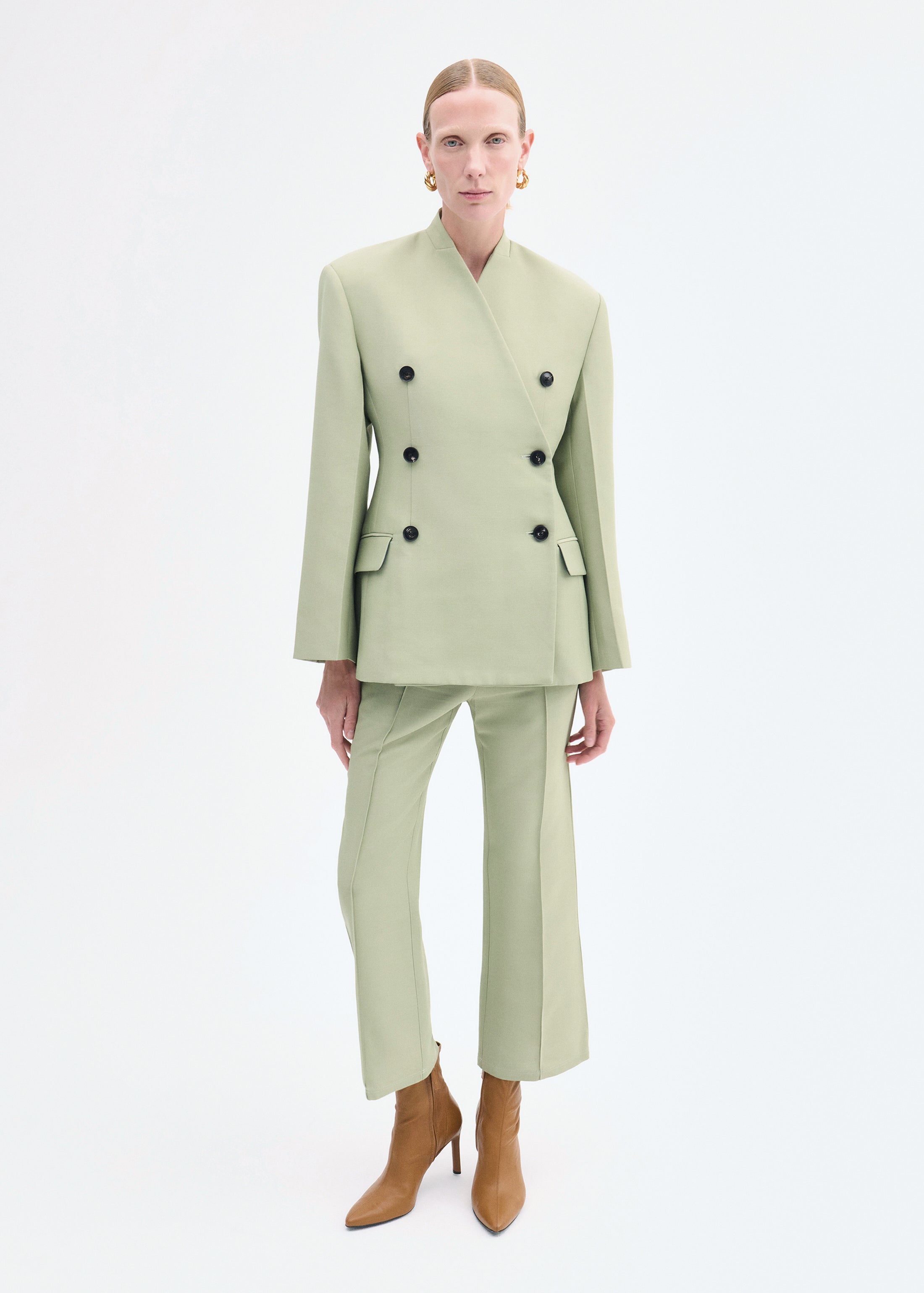 Heeled Leather Sock Bootie in Cognac