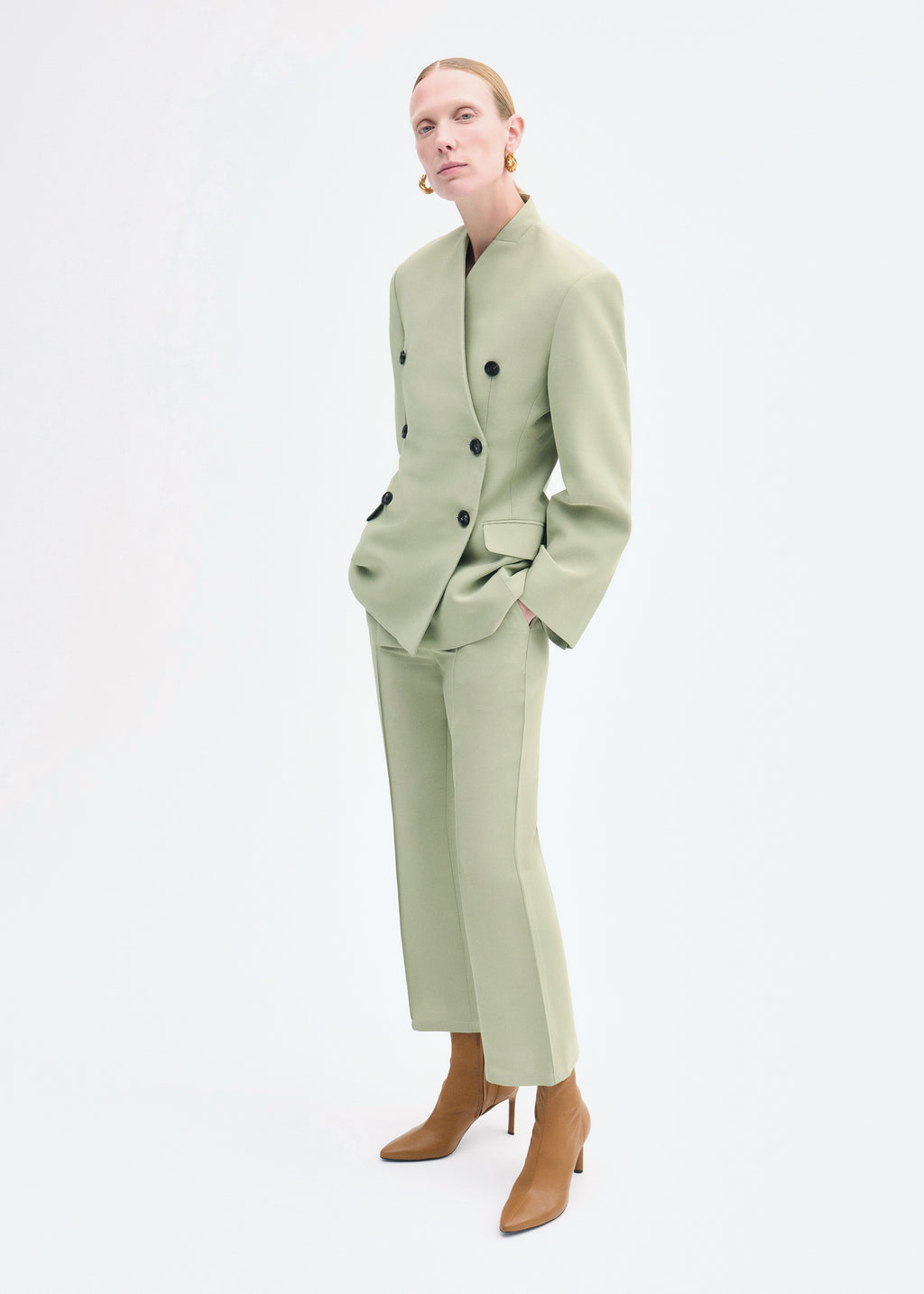 Sculptural Collarless Jacket - Tea - CO