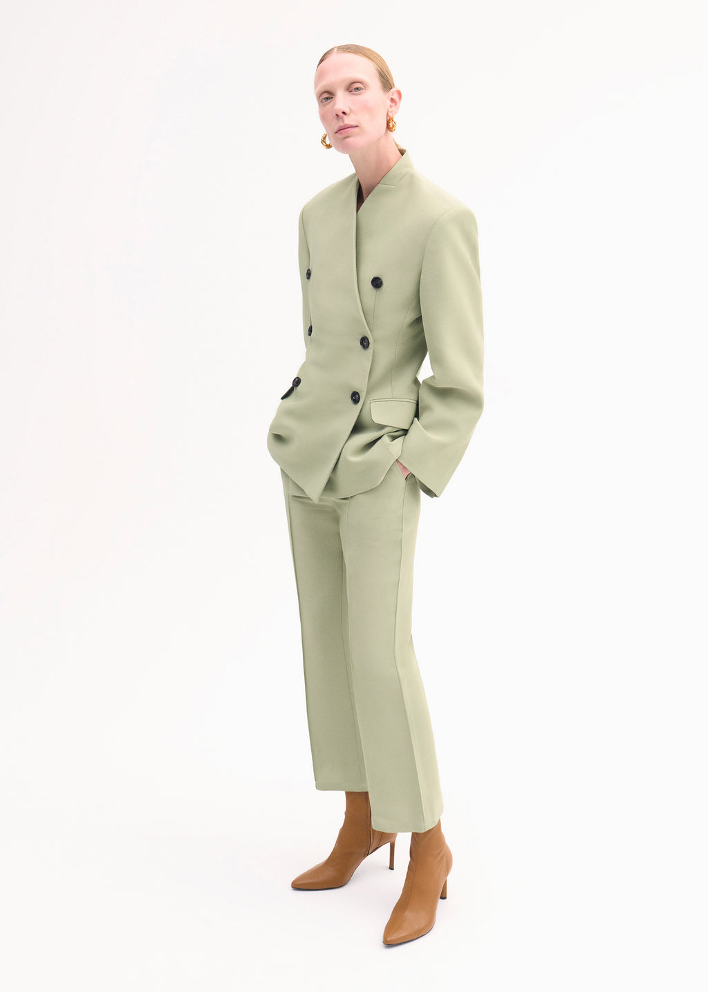 Sculptural Collarless Jacket - Tea - CO