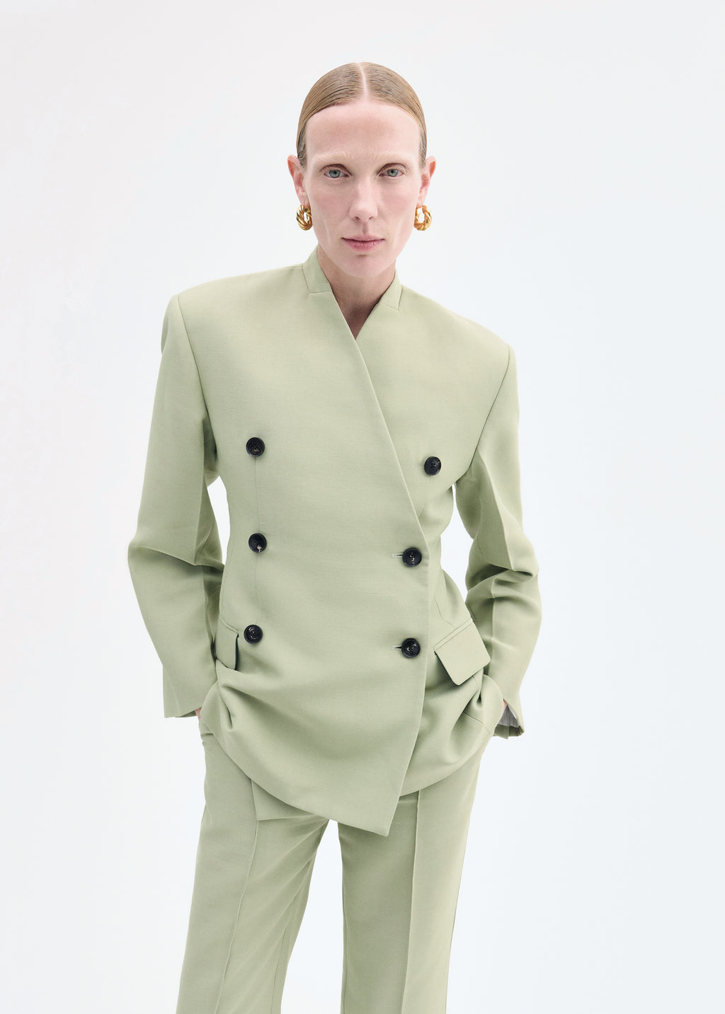 Sculptural Collarless Jacket - Tea - CO
