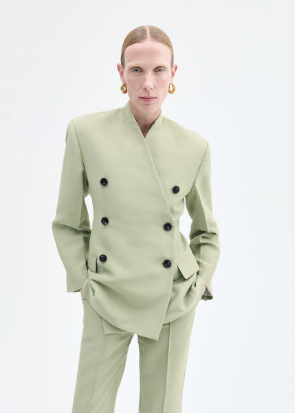 ジャケット・アウター Collarless Double Breasted Suit Jacket Collarless Double Breasted Suit Jacket