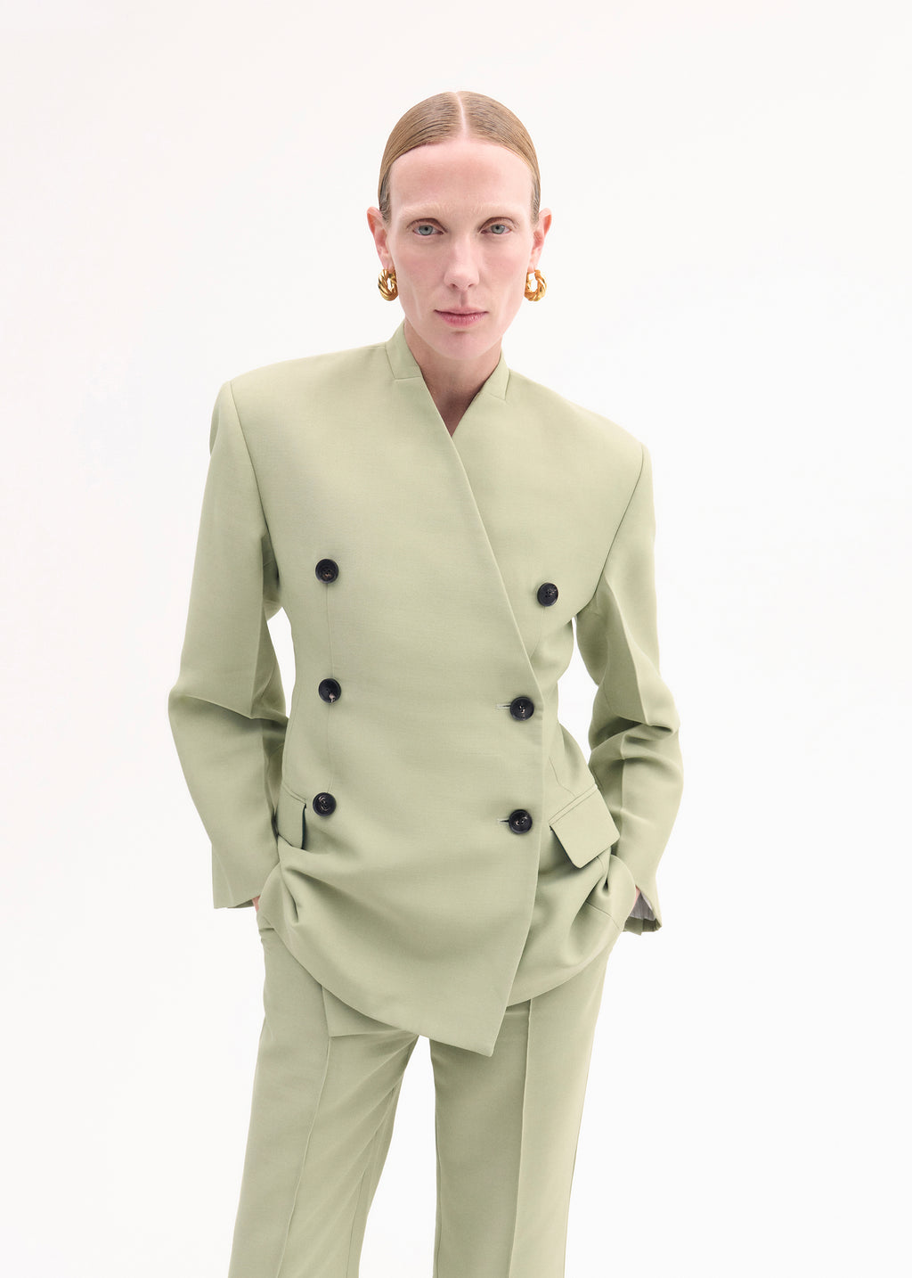 Sculptural Collarless Jacket - Tea - CO