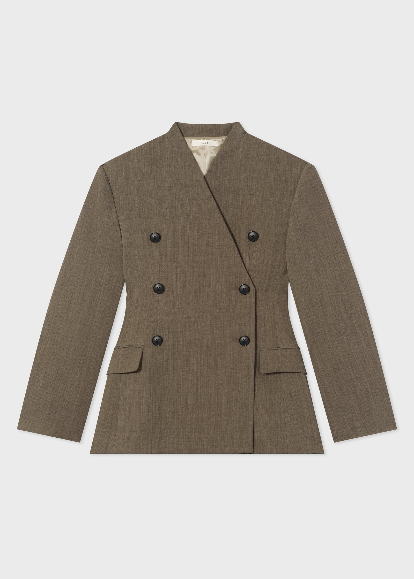 Double Breasted Blazer in Melange Suiting  - Brown