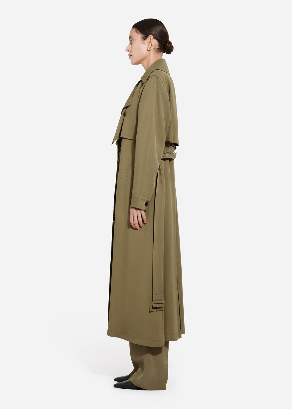 Double Layer Belted Trench in Viscose Twill - Aloe - CO