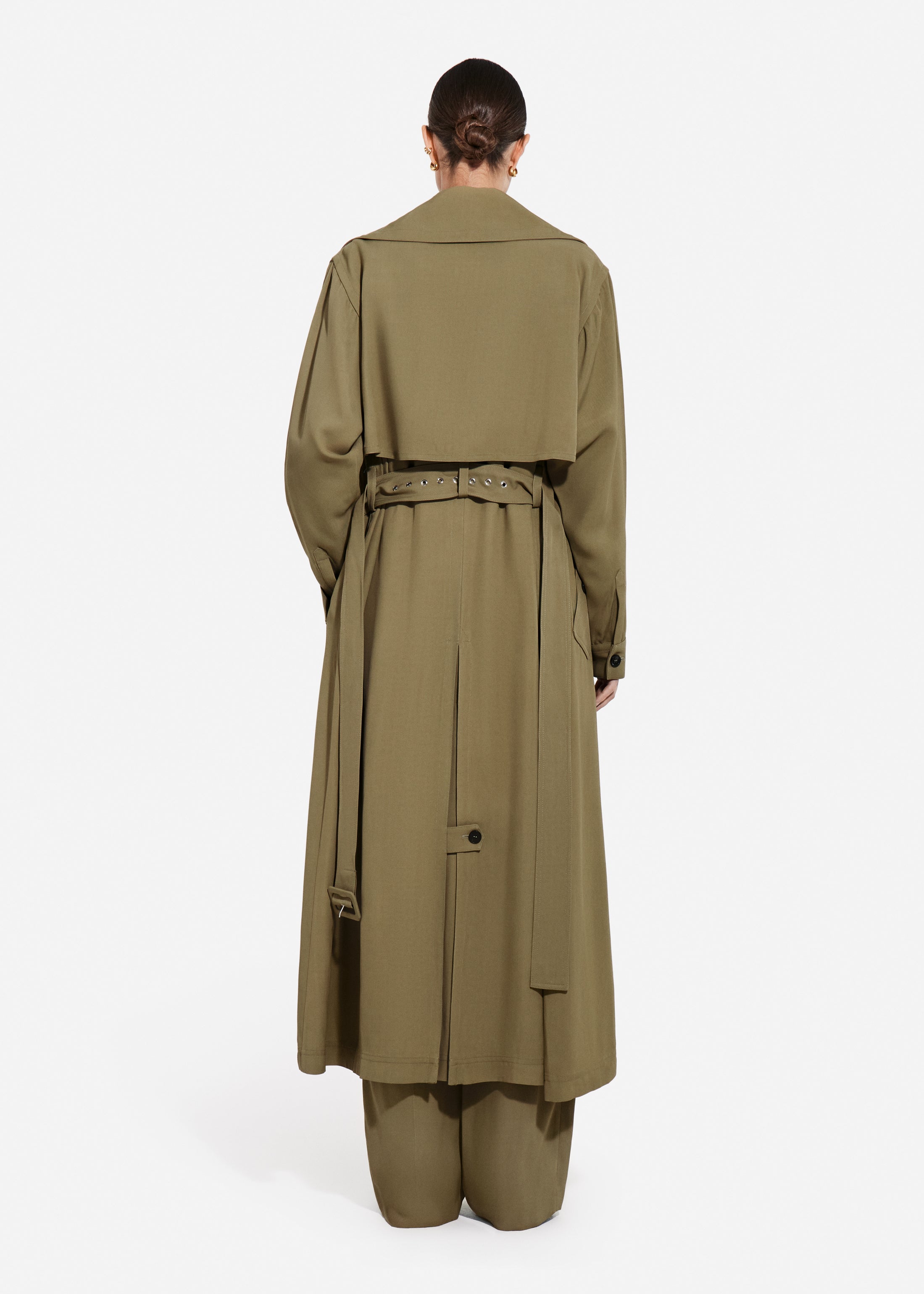 Double Layer Belted Trench in Viscose Twill - Aloe