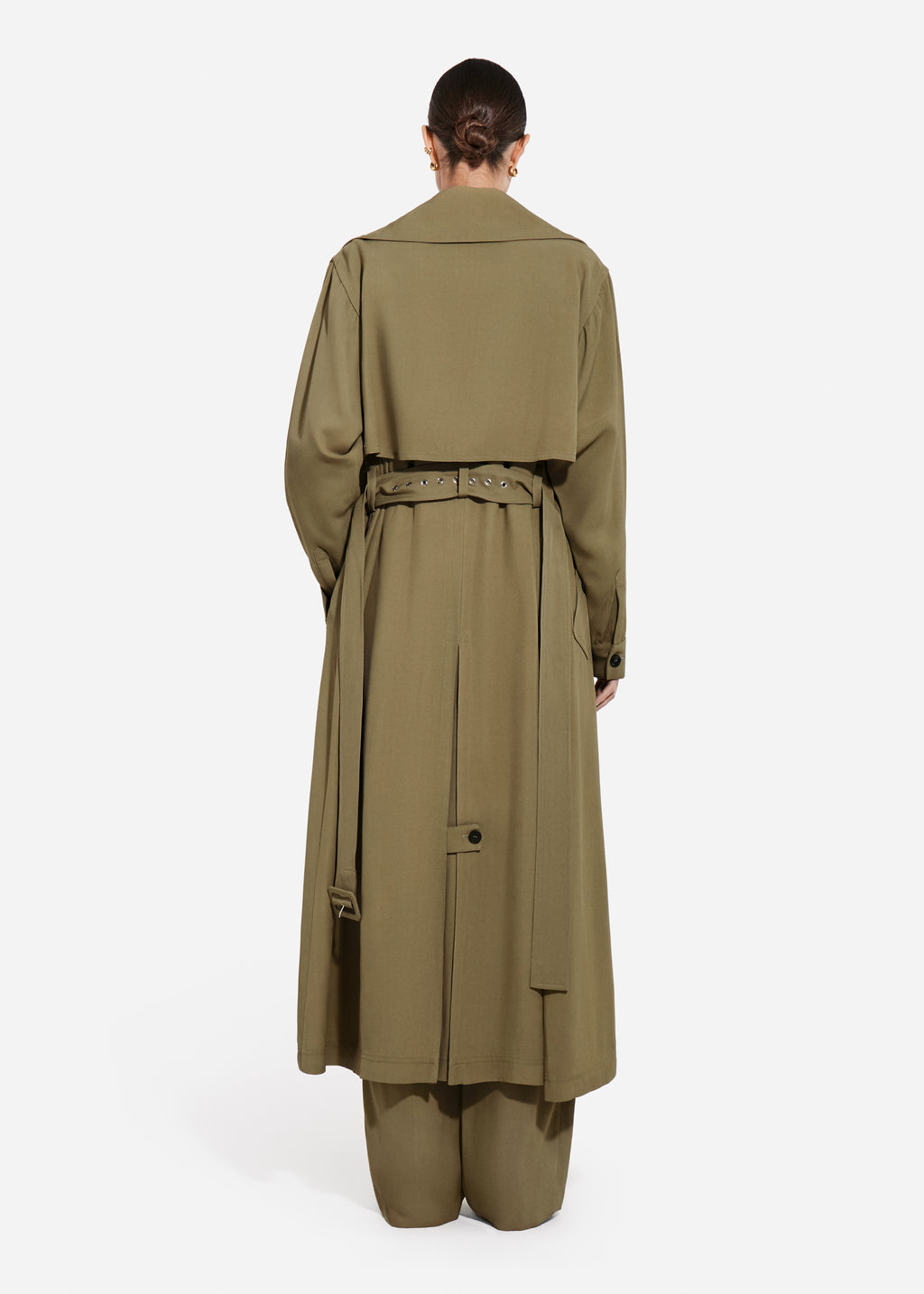 Double Layer Belted Trench in Viscose Twill - Aloe - CO