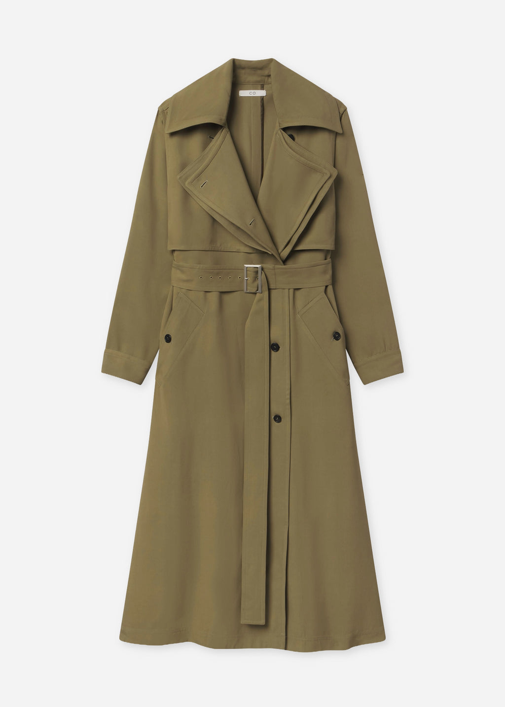 Double Layer Belted Trench in Viscose Twill - Aloe - CO