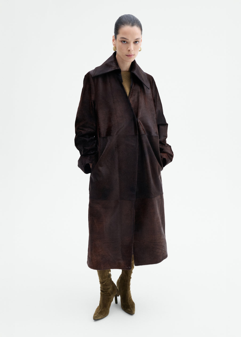 Polished Calf Hair Coat in Chocolate - Chocolate - CO
