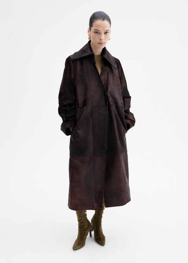Polished Calf Hair Coat in Chocolate - Chocolate - CO