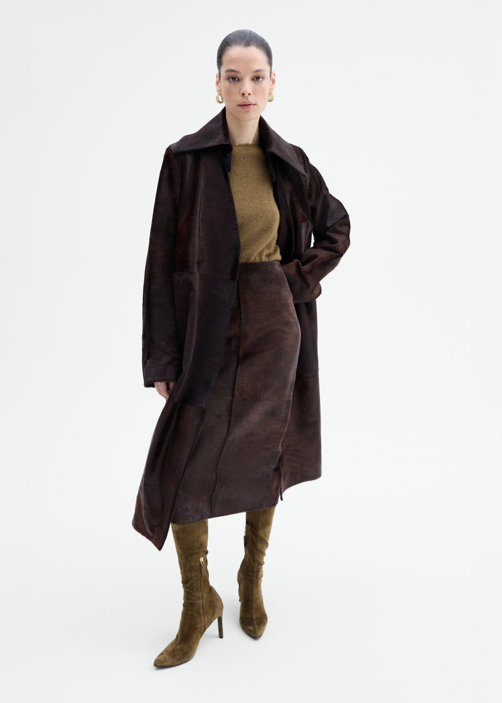 Polished Calf Hair Coat in Chocolate - Chocolate - CO