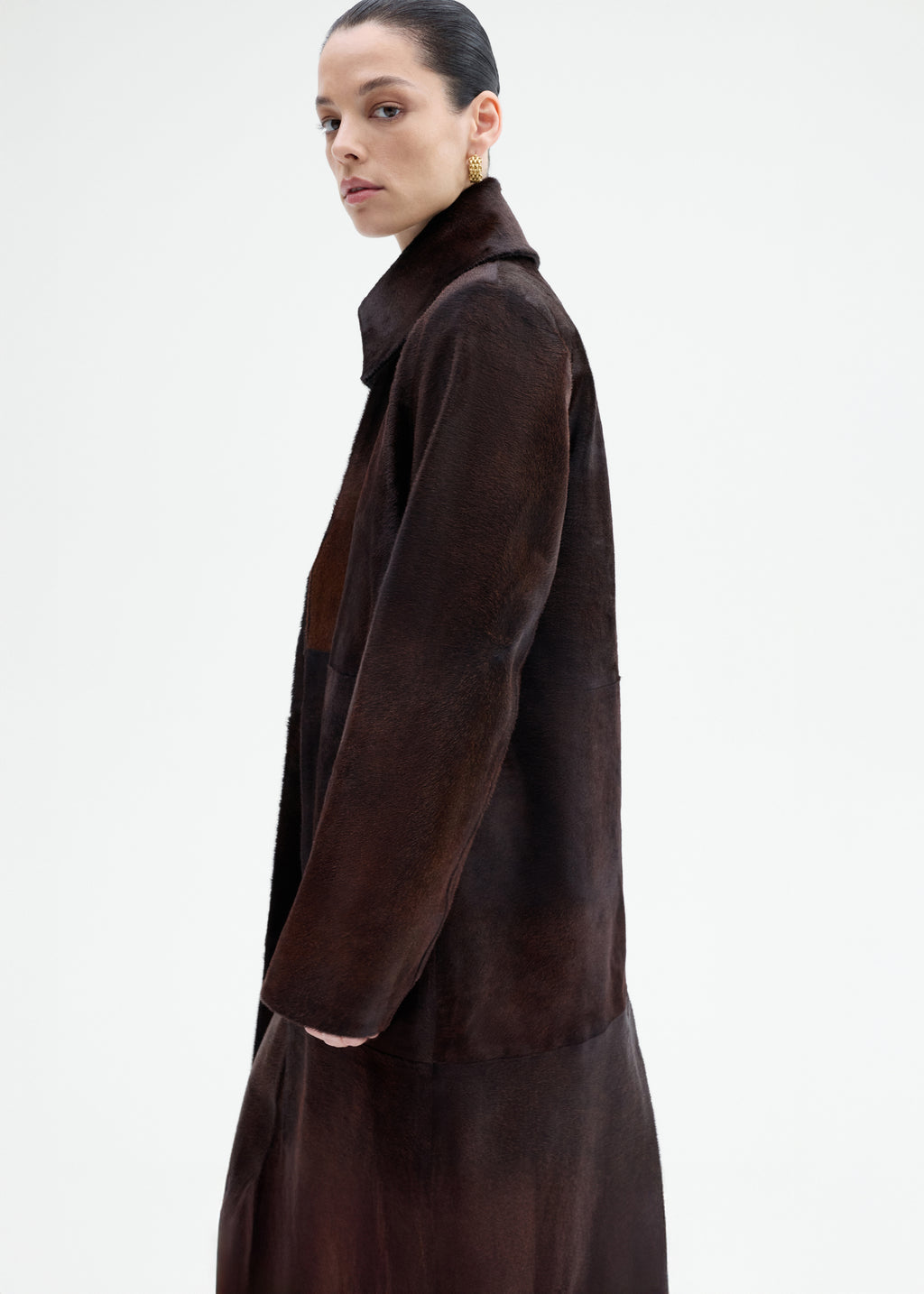 Polished Calf Hair Coat in Chocolate - Chocolate - CO