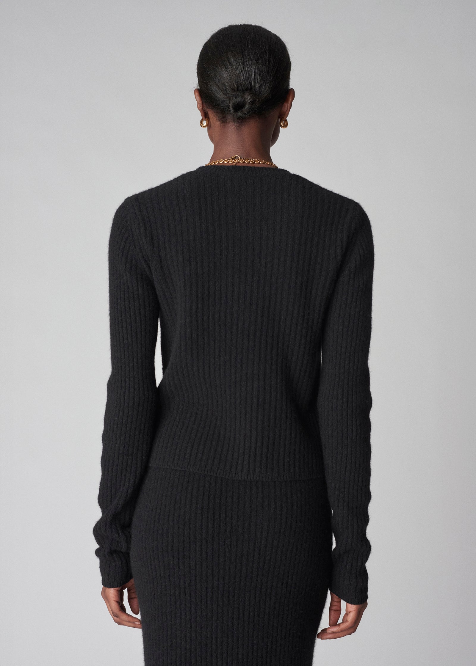 Long Sleeve Sweater Top in Tweed Knit - Black