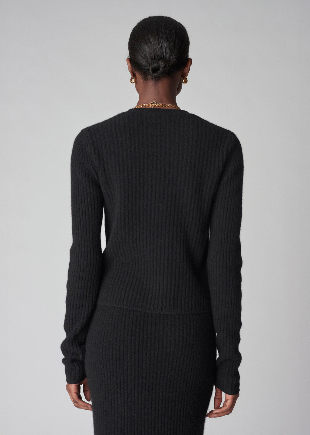 Long Sleeve Sweater Top in Tweed Knit - Black - CO