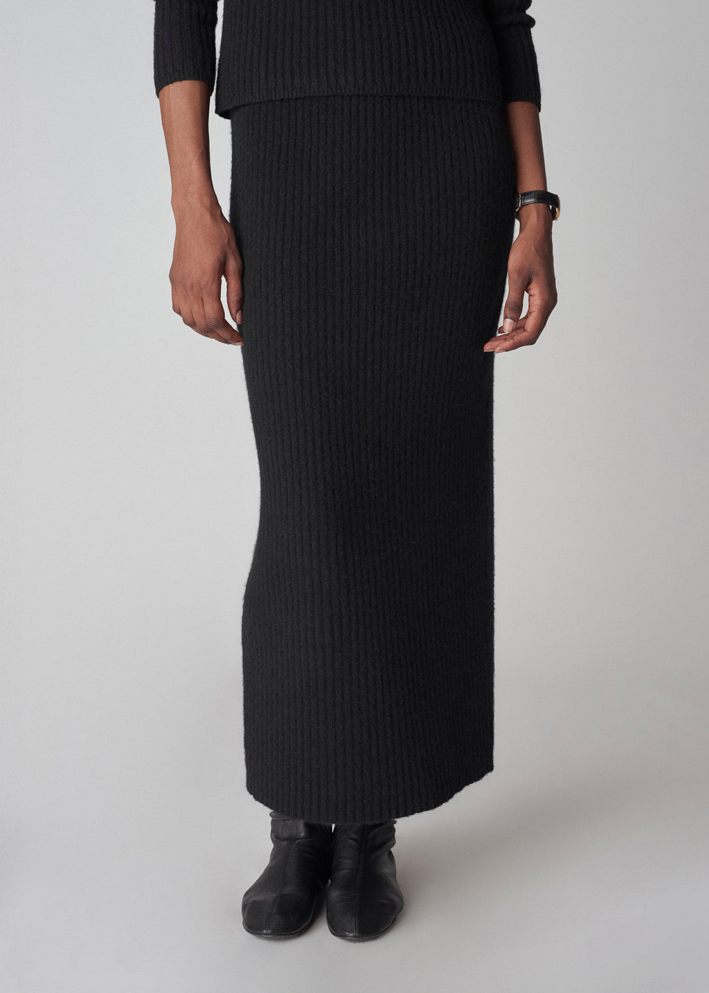 Midi Skirt in Tweed Knit - Black - CO