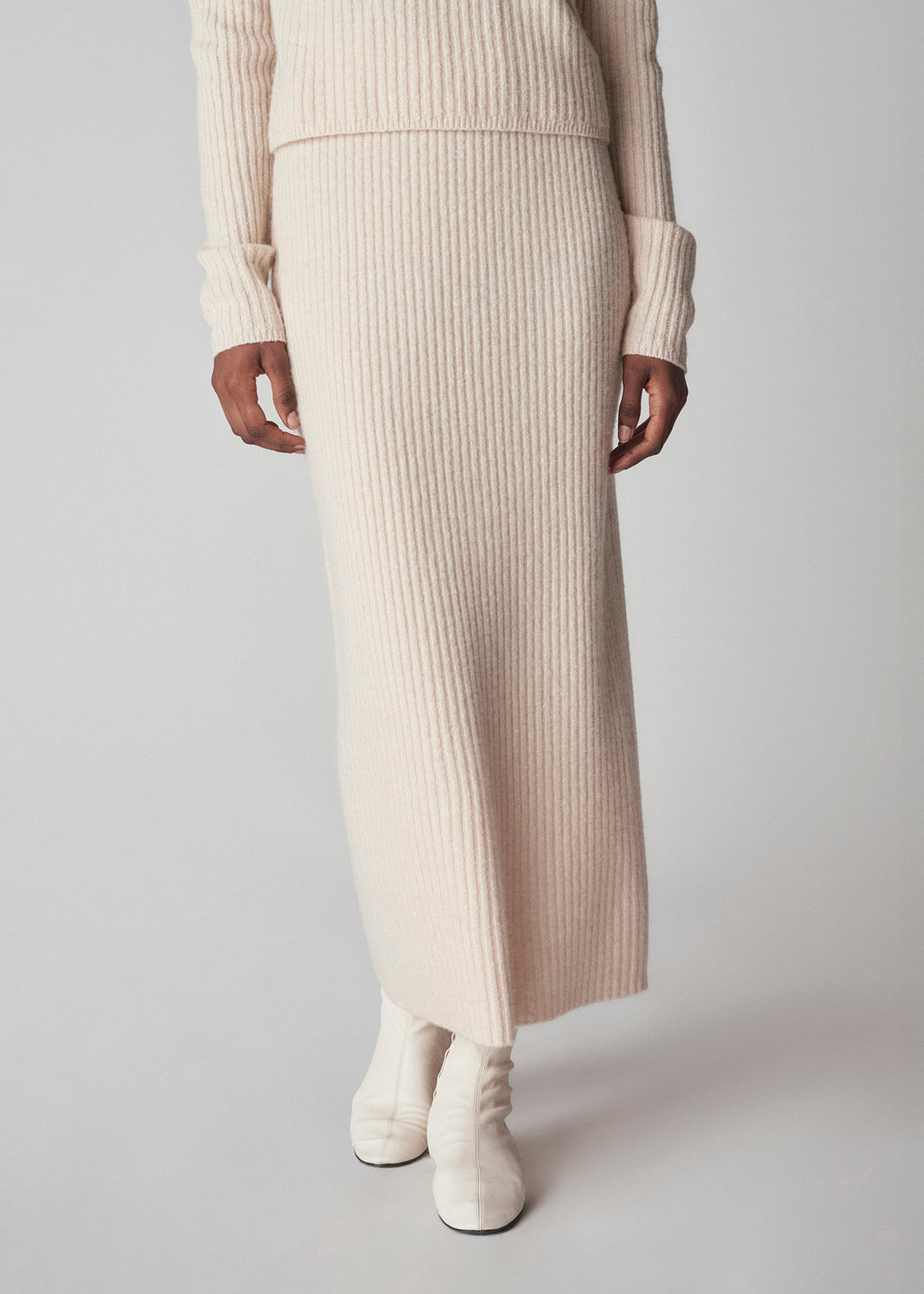 Midi Knit Skirt in Tweed Knit - Ivory - CO