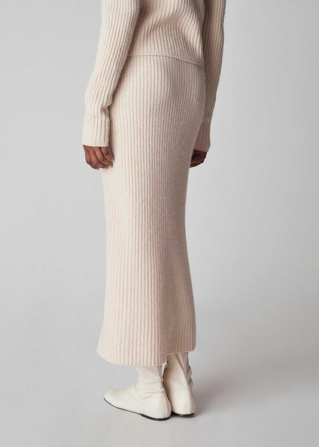 Midi Knit Skirt in Tweed Knit - Ivory - CO