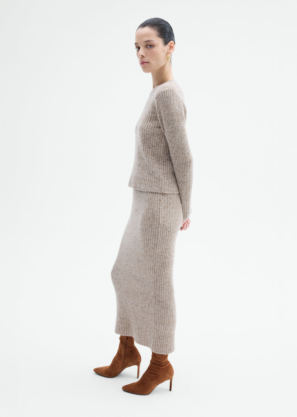 Midi Knit Skirt in Wool Cashmere - Antelope - CO